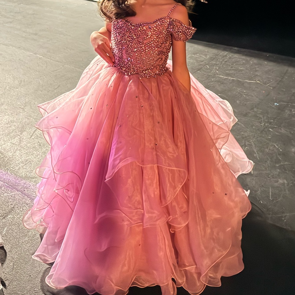 Embellished Pink Off-Shoulder Girls Formal Gown